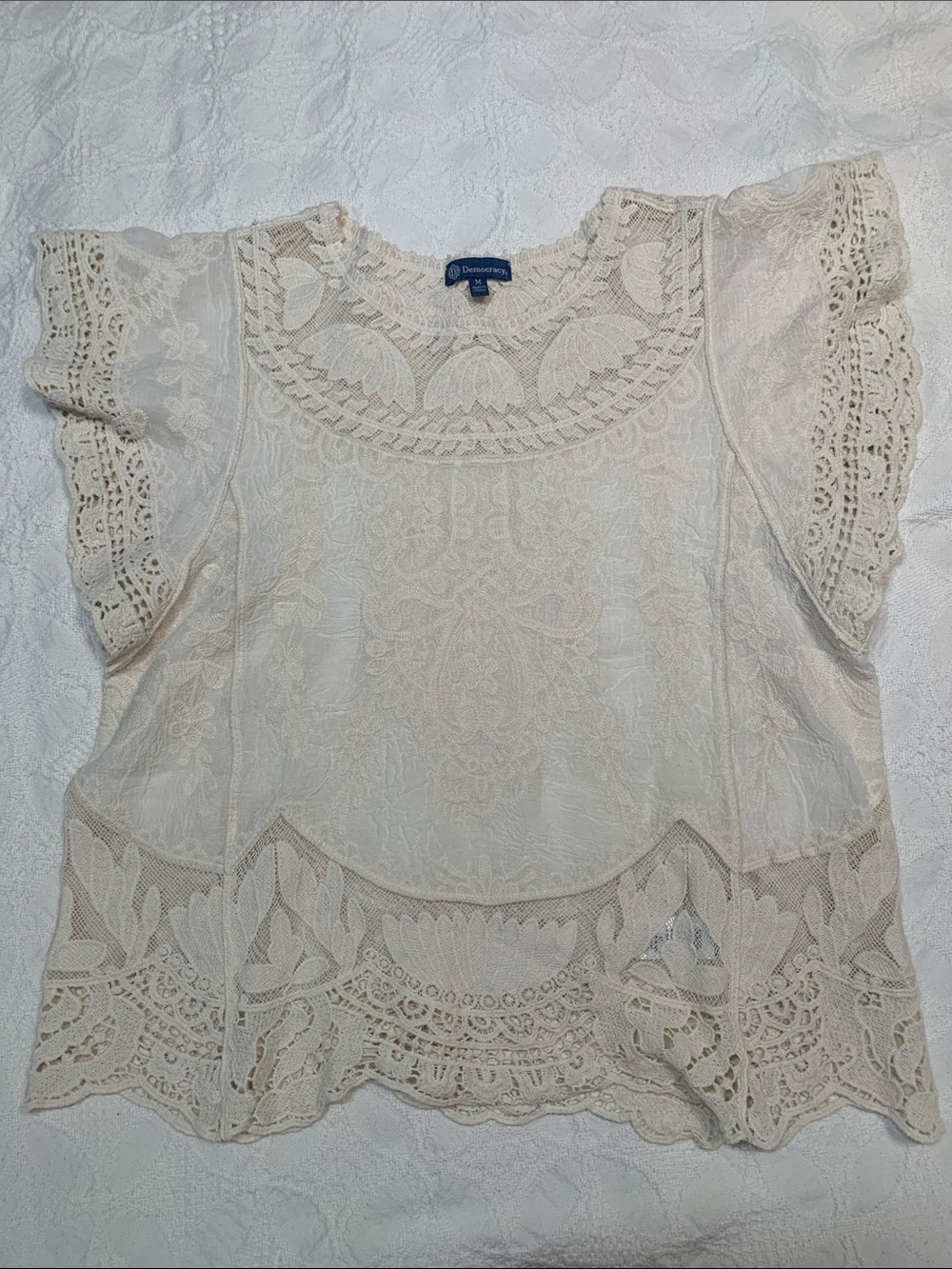 Democracy Ivory Lace Flutter Sleeve Blouse